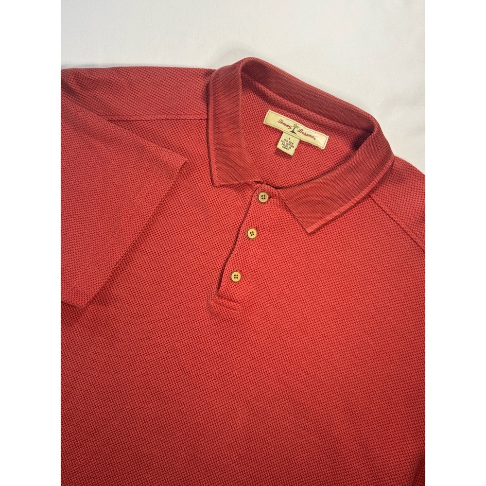 Tommy Bahama Mens Large Silk Cotton Blend Short Sleeve Polo Shirt Coral Red VTG